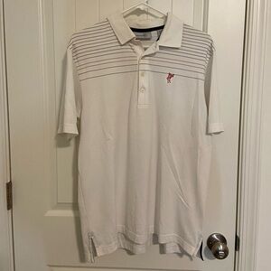 EUC Ashworth men’s white striped button neck‎ polo shirt medium